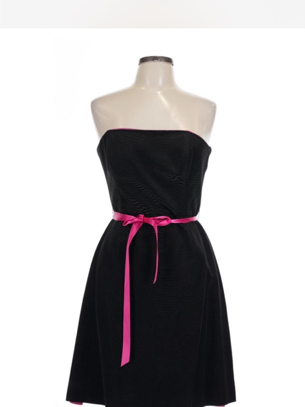 Strapless Black Cocktail Dress with Pink Ribbon